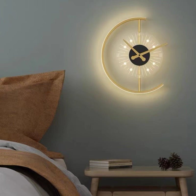 Arisha Modern Clock Metal/Acrylic LED Wall Lamp, Black/Gold - Neutral Decor