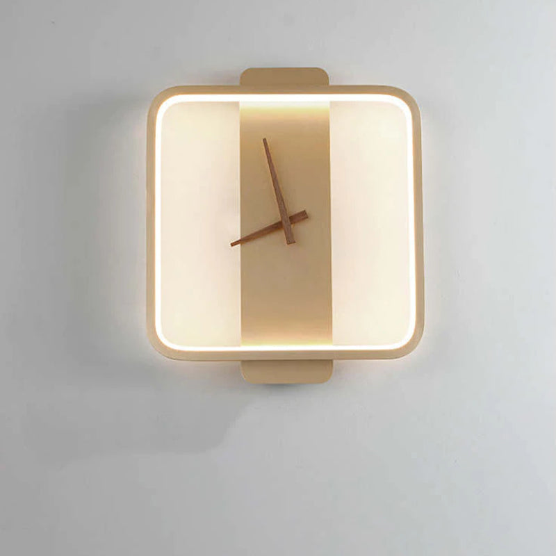 Valentina Arisha Square Clock Metal & Acrylic Wall Lamp, Gold - Neutral Decor