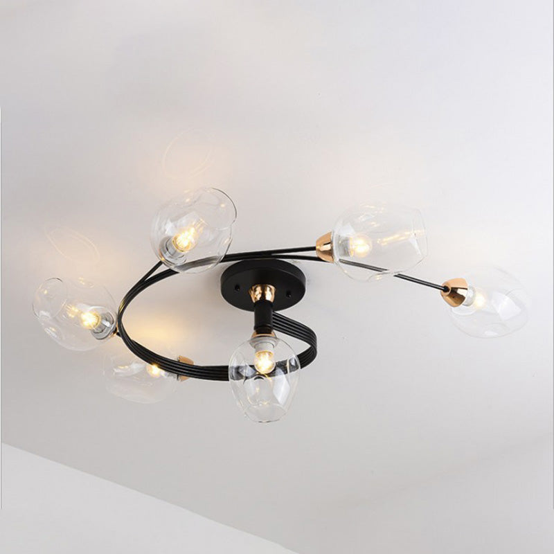 Valentina Flush Mount Ceiling Light, Glass, Black/Gold, Dining Room - Neutral Decor