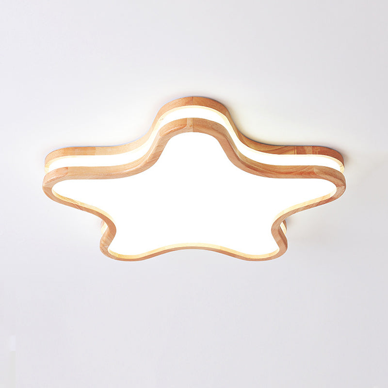 Arisha Moon/Cloud/Star Shape Flush Mount Ceiling Light, Wood & Arcylic - Neutral Decor
