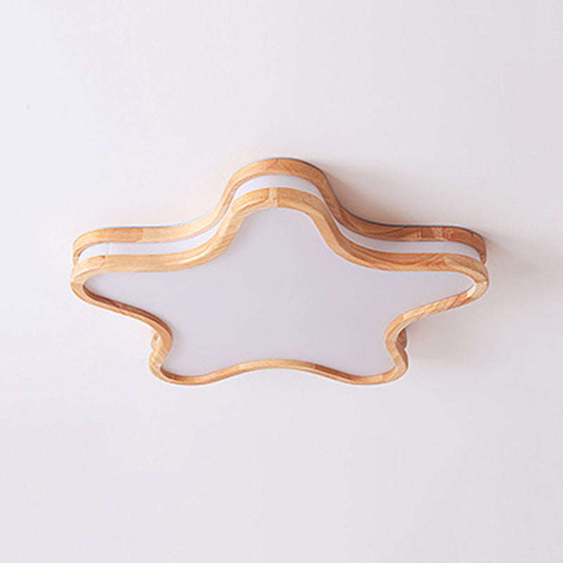 Arisha Moon/Cloud/Star Shape Flush Mount Ceiling Light, Wood & Arcylic - Neutral Decor