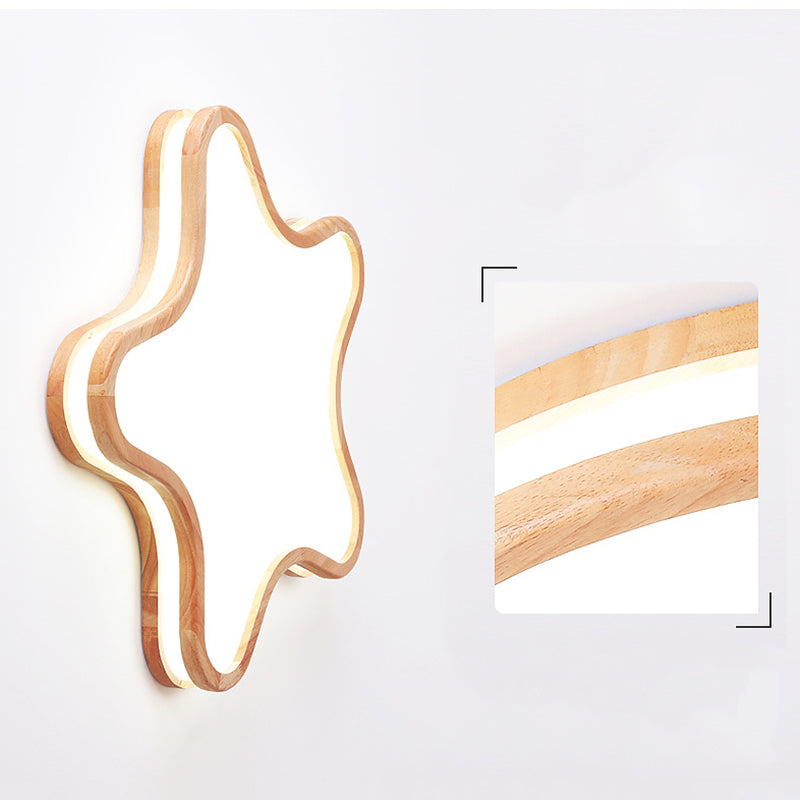 Arisha Moon/Cloud/Star Shape Flush Mount Ceiling Light, Wood & Arcylic - Neutral Decor