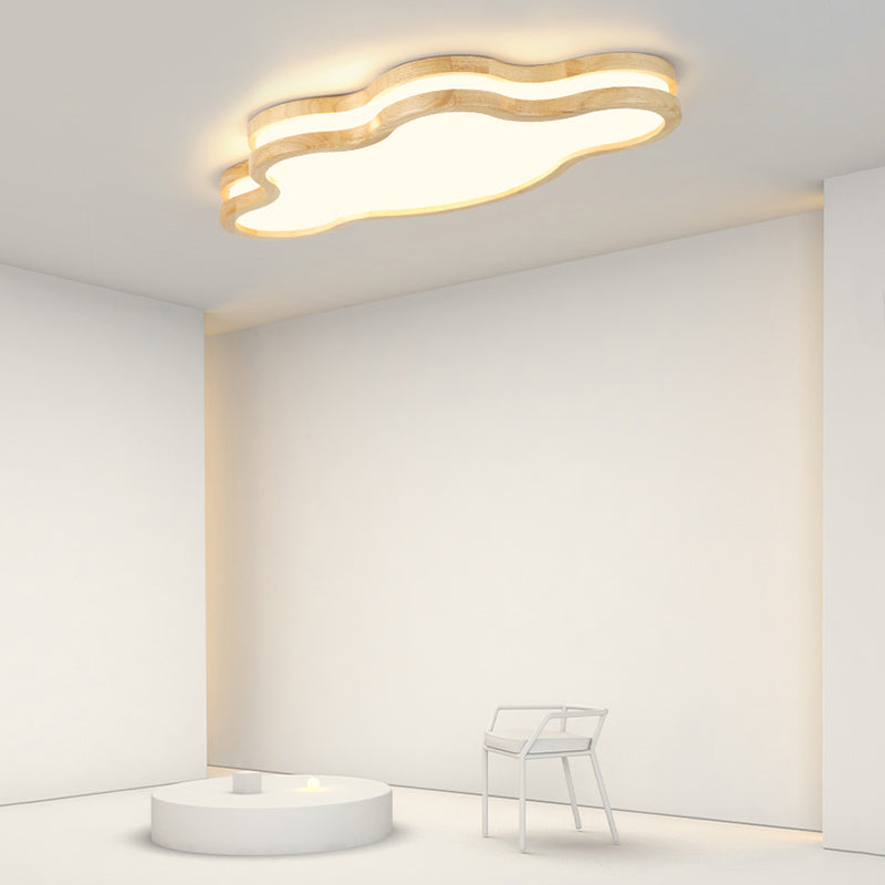 Arisha Moon/Cloud/Star Shape Flush Mount Ceiling Light, Wood & Arcylic - Neutral Decor