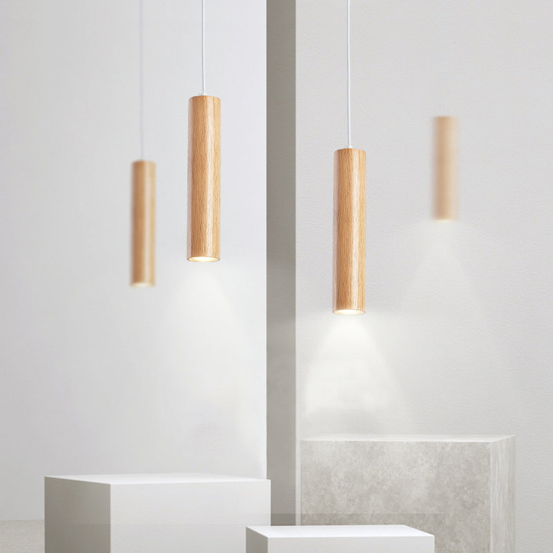 Muto Cylindrical Wood Pendant Light, for Bedroom & Kitchen Island - Neutral Decor