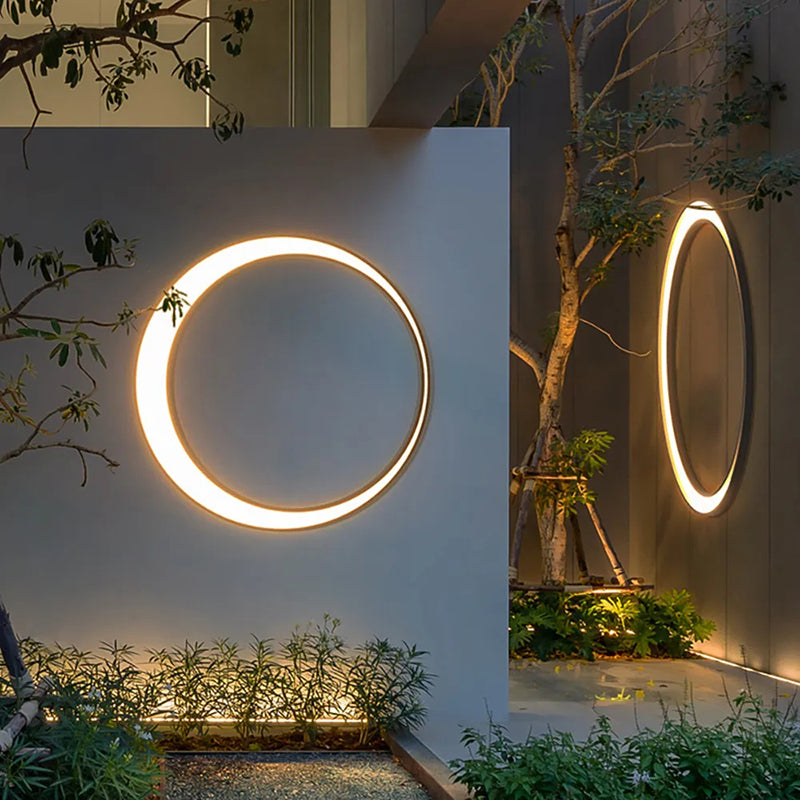 Ray Art Deco Ring Metal Lunar Glow Outdoor Wall Light - Neutral Decor