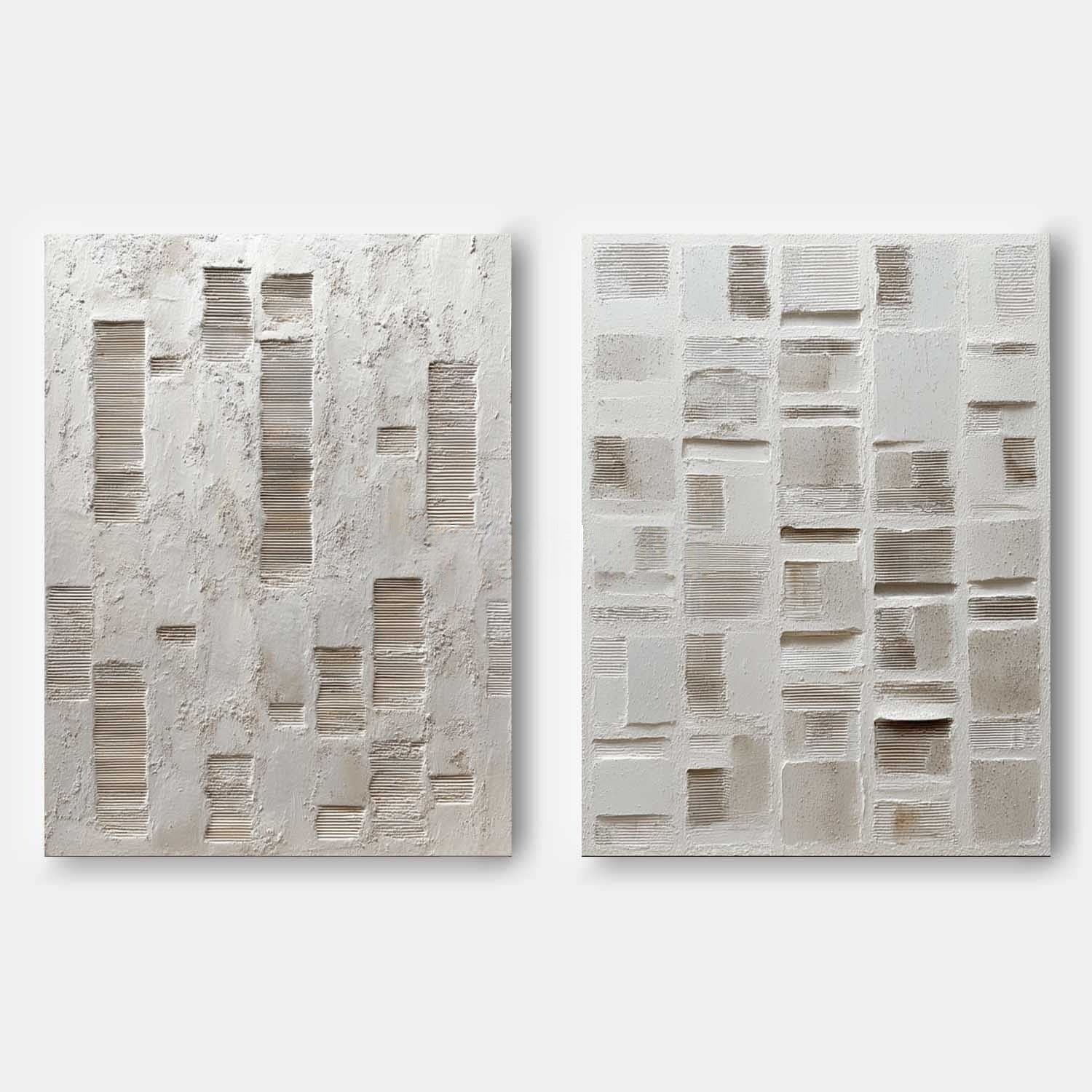 Wall Art Diptych Textured Abstract Geometric Scene Serene Neutral - Neutralighting