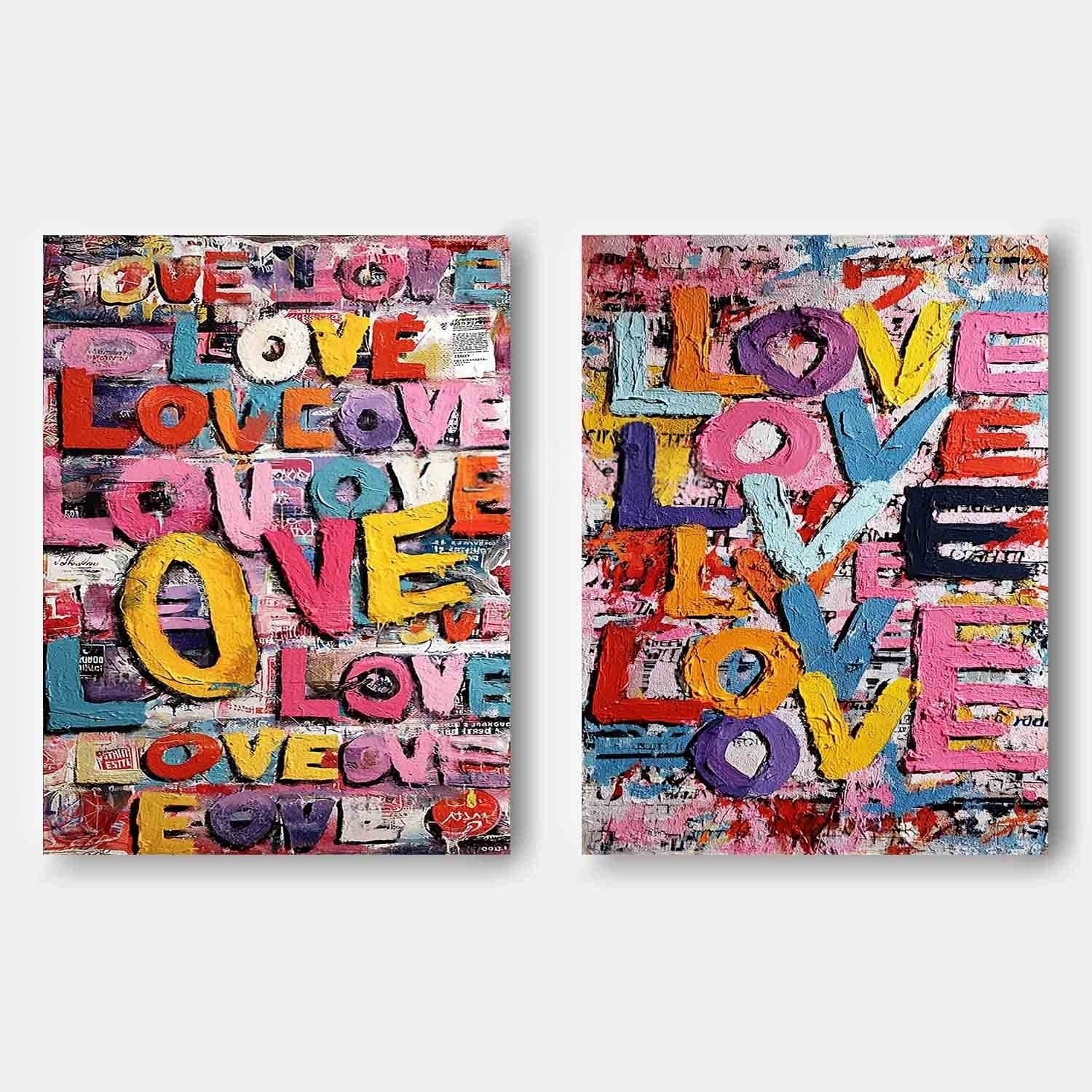 Graffiti Love Pop Art Diptych Impasto Painting - Neutralighting