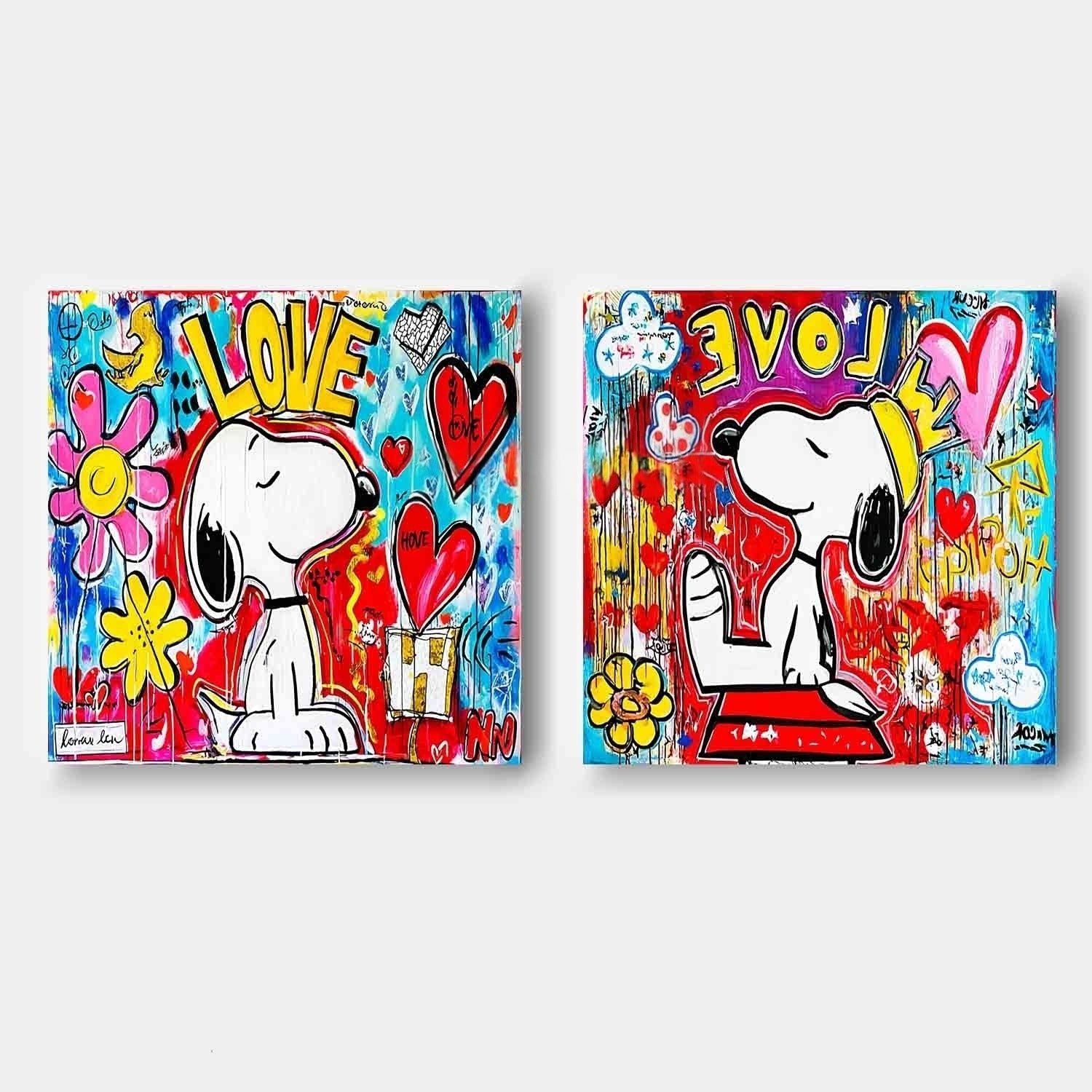 Snoopy Love Evolve Pop Art Diptych Painting - Neutralighting