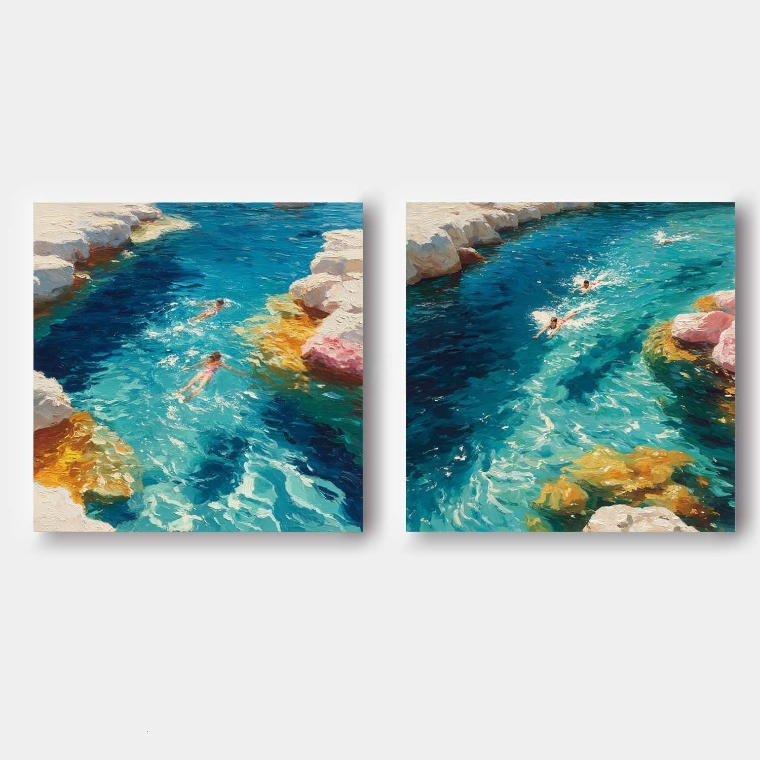 Snorkeling Cove Diptych Impasto Painting - Neutralighting