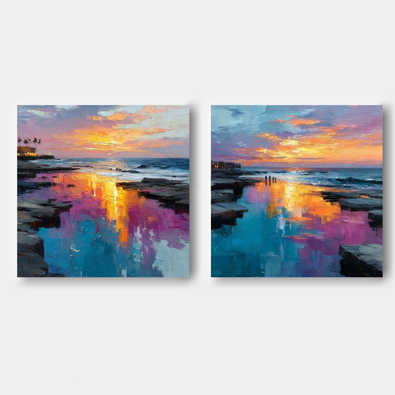 Coastal Sunset Diptych Impasto Painting - Neutralighting