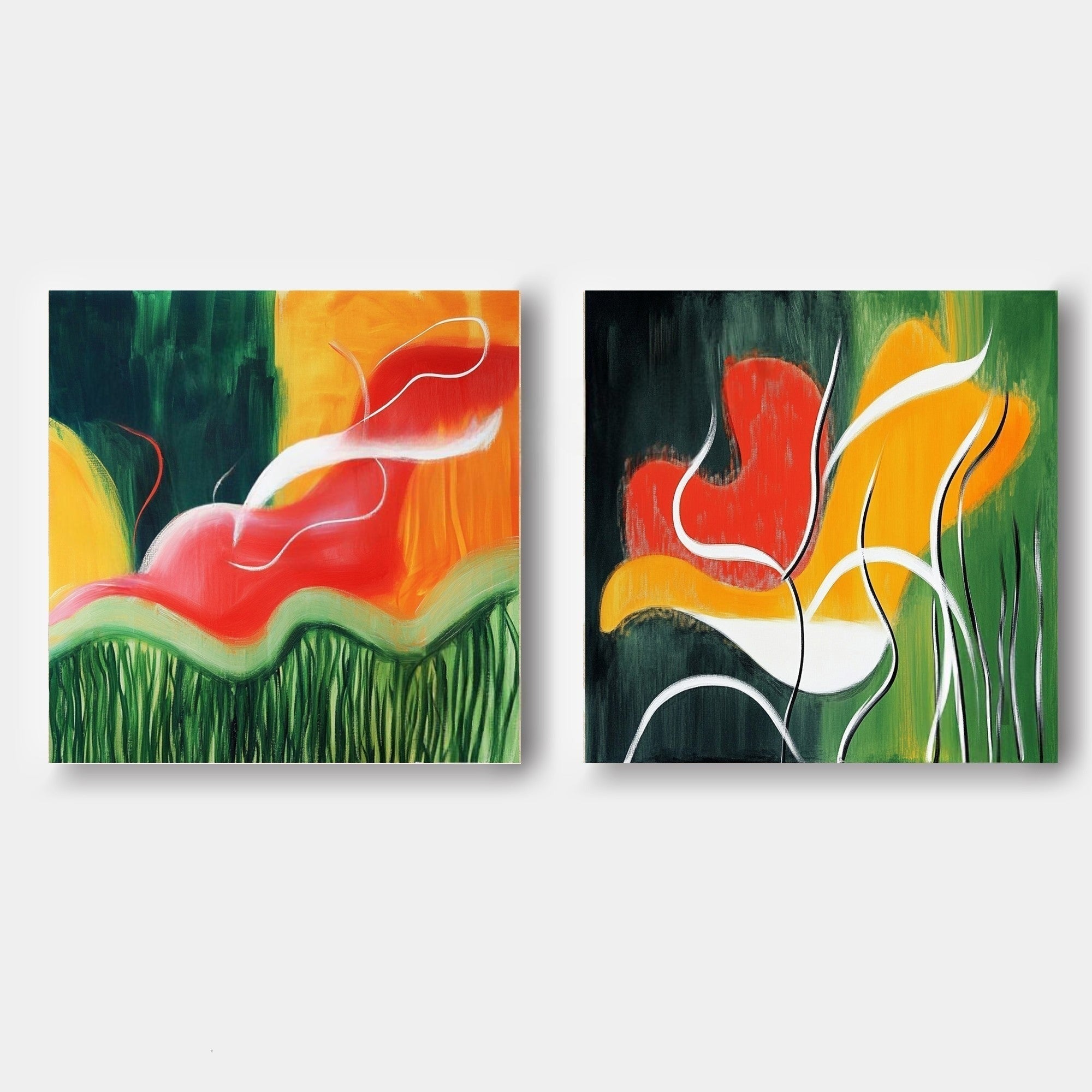 Wall Art Vibrant Abstract Floral Diptych - Neutralighting