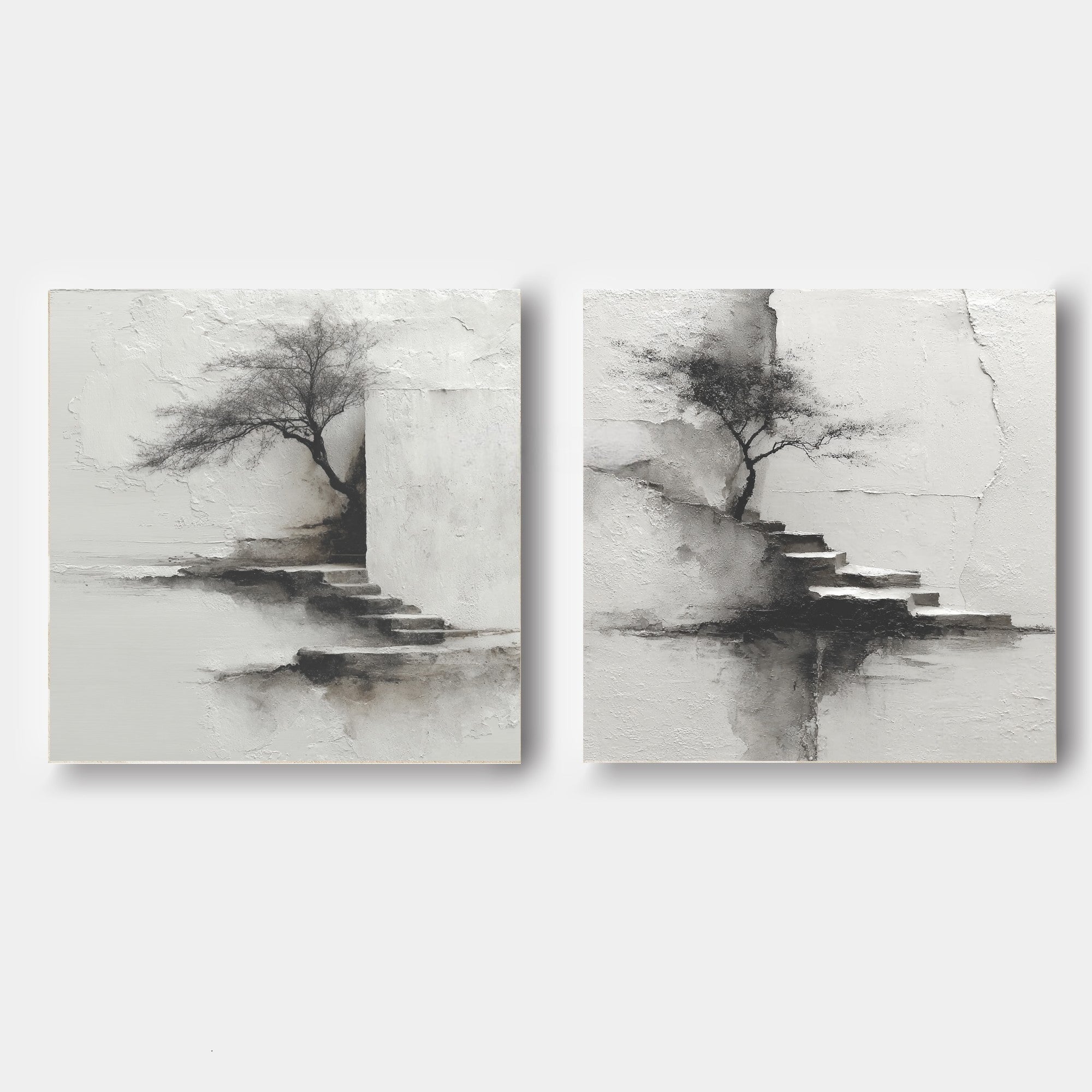 Wabi-Sabi Solitary Tree Diptych Painting - Neutralighting