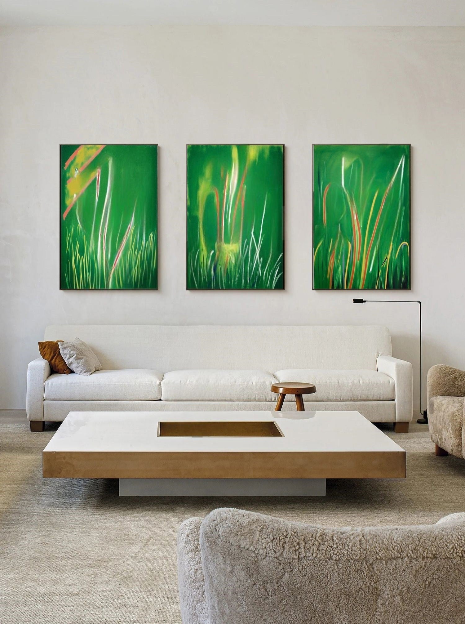 Wall Art Triptych Green Grass Abstract - Neutralighting