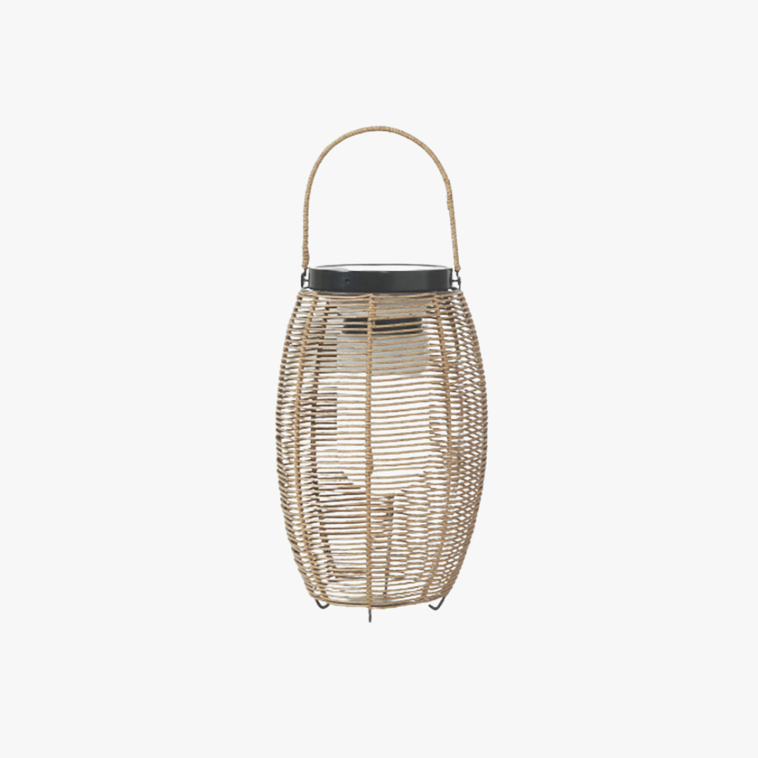 Ray Retro Lantern Metal/Rattan Floor Lamp, Wood Color - Neutral Decor