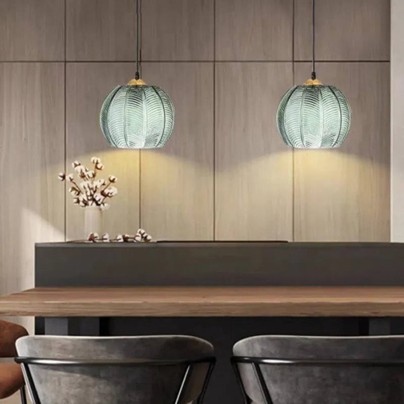 Aira Green Nordic Artistic Ribbed Glass Pendant Light - Neutral Decor