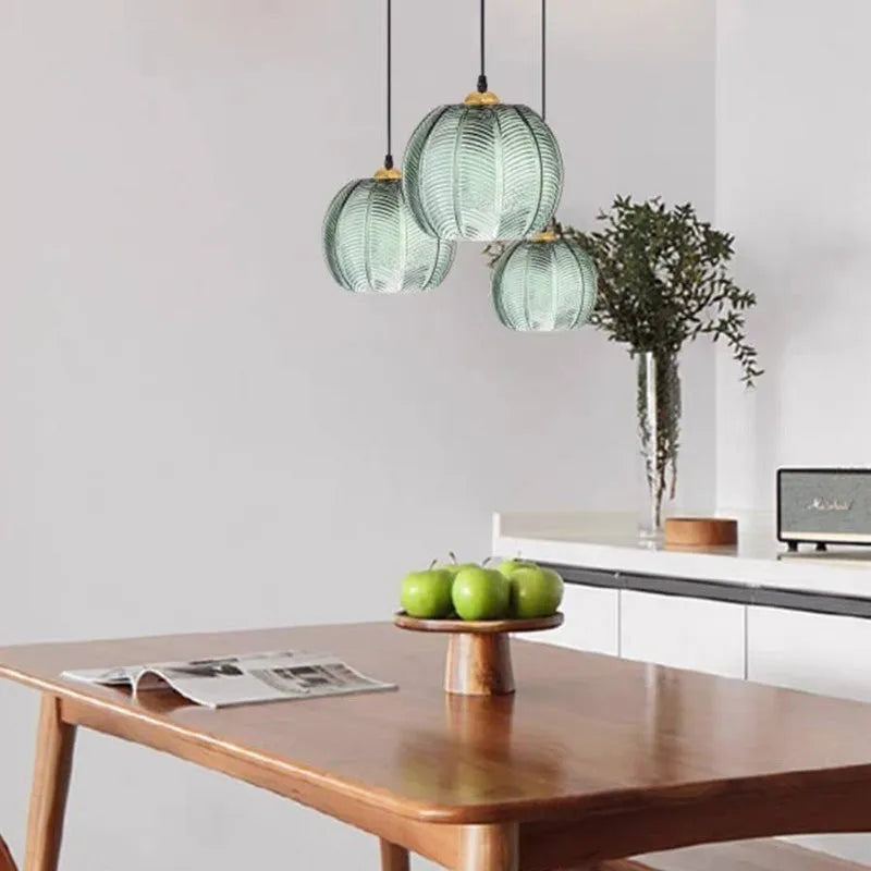 Aira Green Nordic Artistic Ribbed Glass Pendant Light - Neutral Decor