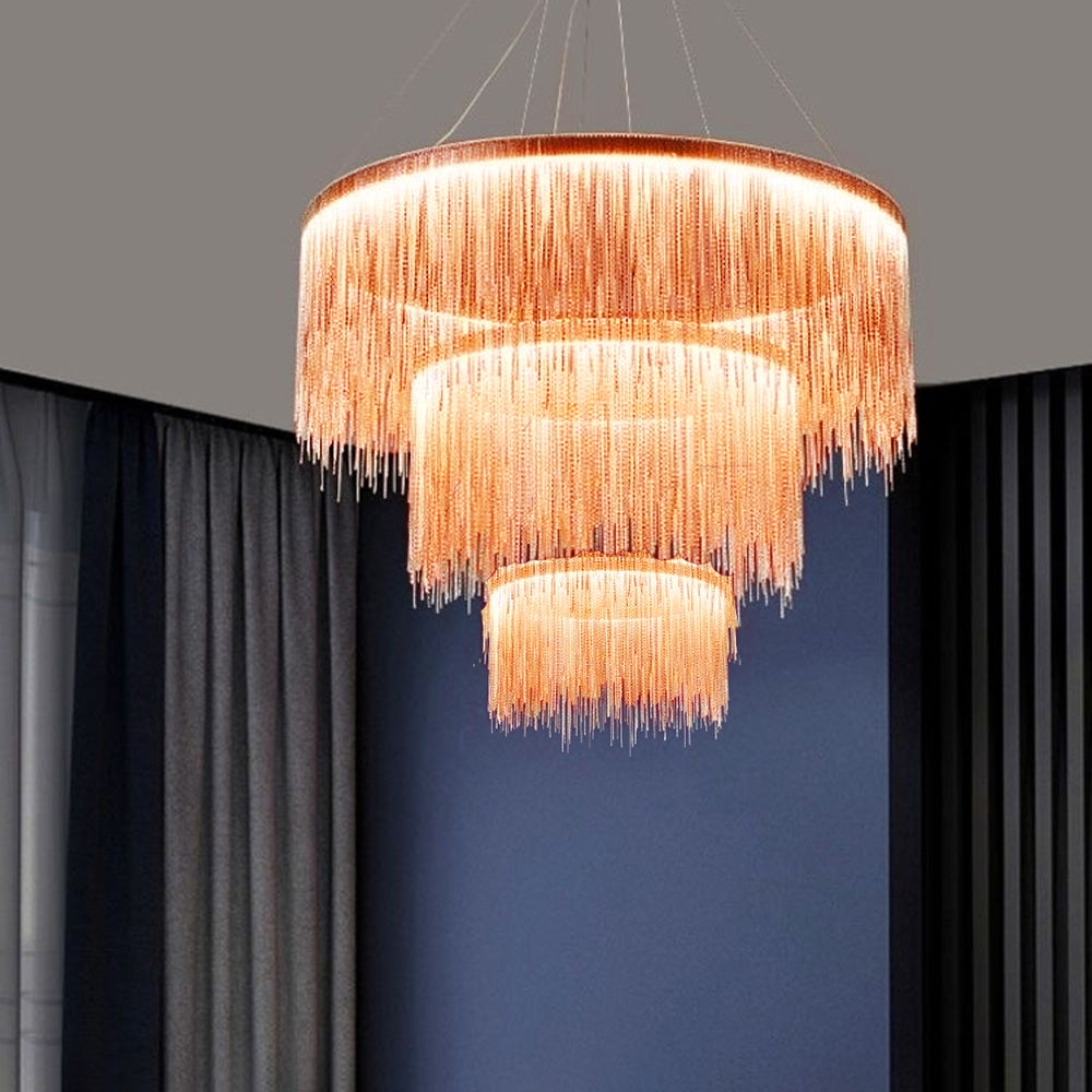 Arisha Tassel Chain Art Deco Pendant Light Silver/Gold Living Room/Hall - Neutral Decor