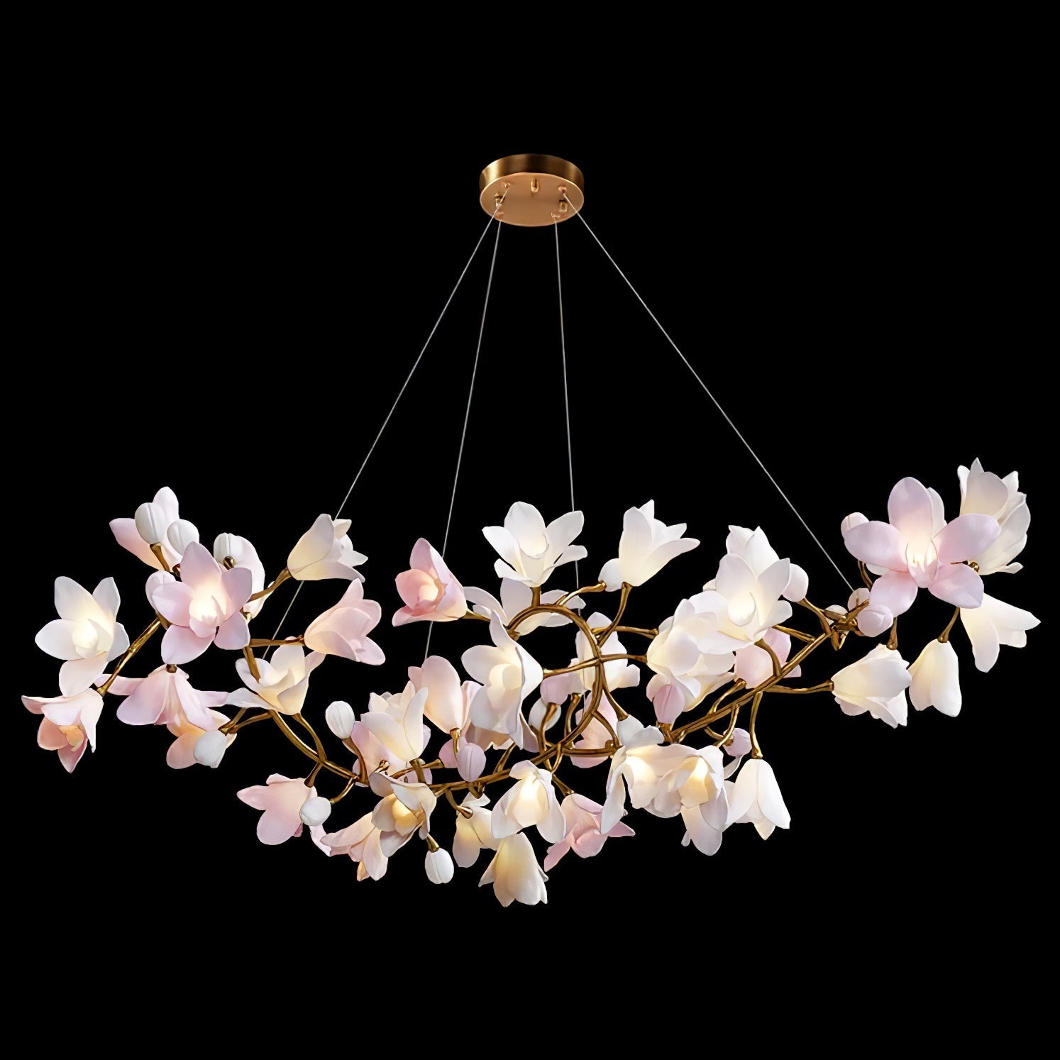 Elemu Chandelier Brass Ceramic Blossom-Neutral Decor