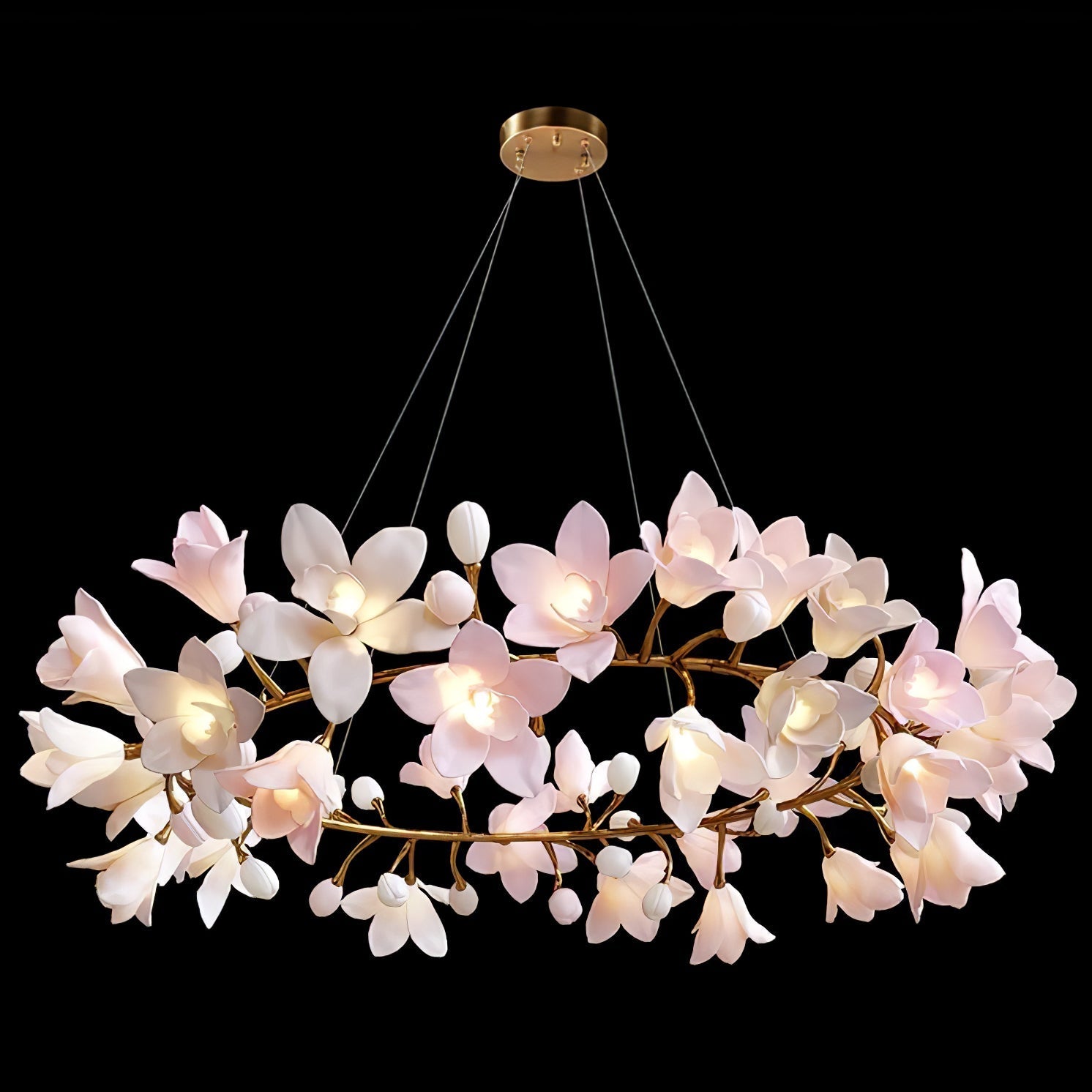 Elemu Chandelier Brass Ceramic Blossom-Neutral Decor