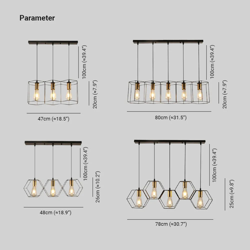 Arisha Rustic Farmhouse Geometry 3/5 Light Pendant Light, Black - Neutral Decor