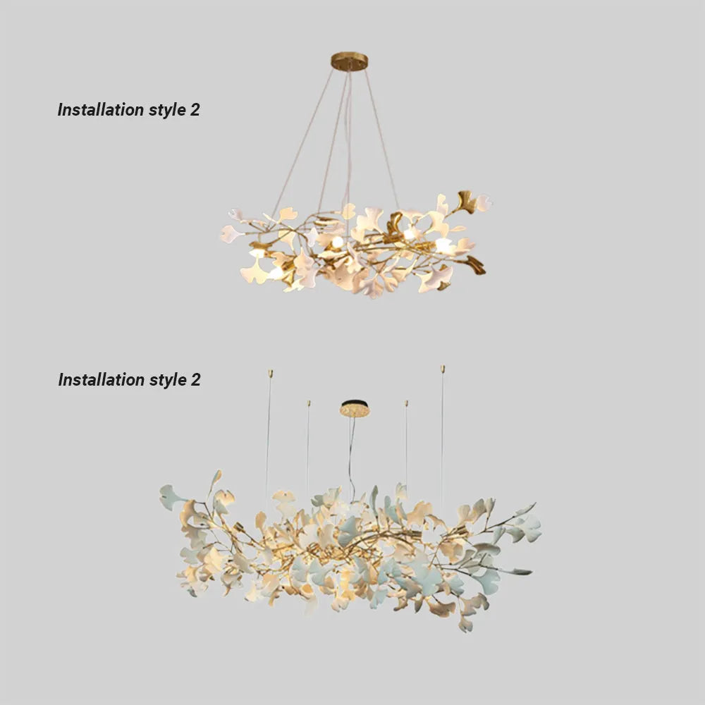 Olivia Luxury Ceramic Chandelier Large Foyer, Gingko leaf, Living Room - Neutral Decor