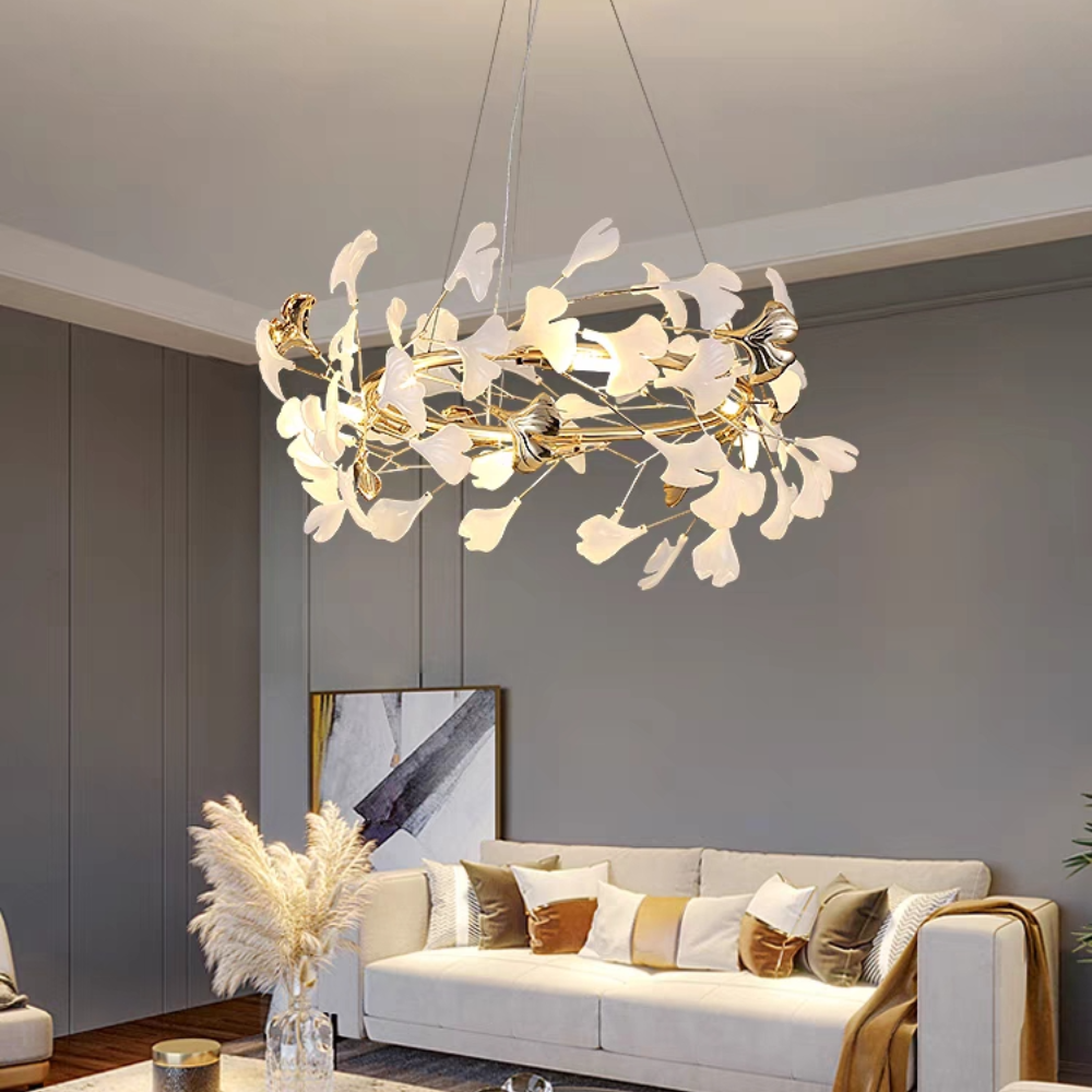 Olivia Modern Golden LED Chandelier Ceramic - Neutral Decor
