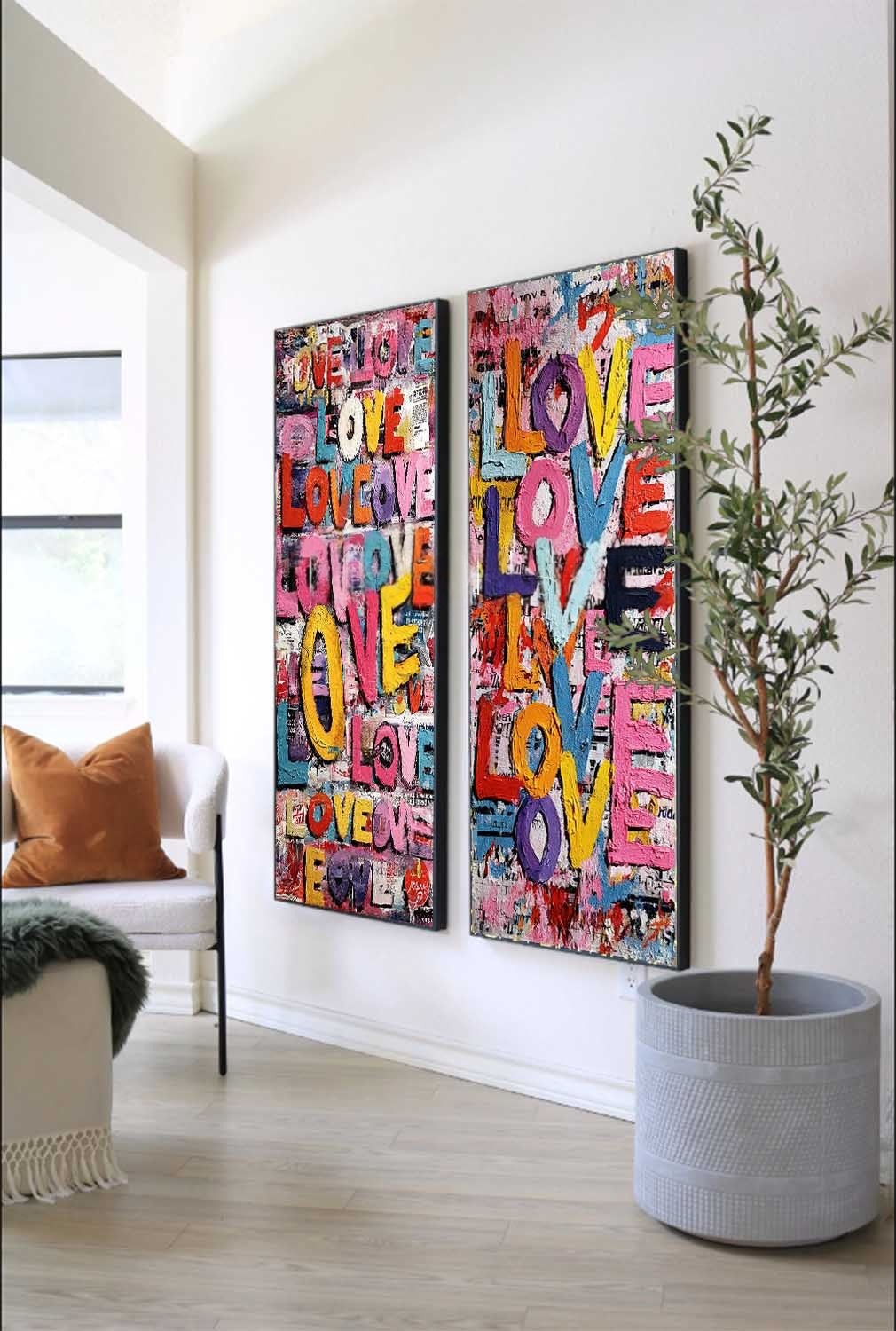 Graffiti Love Pop Art Diptych Impasto Painting - Neutralighting
