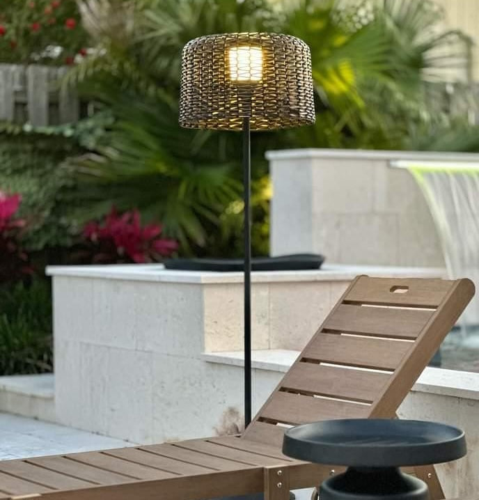 Ritta Waterproof Outdoor Floor Lamp, Rattan，Balcony/Terrace - Neutral Decor
