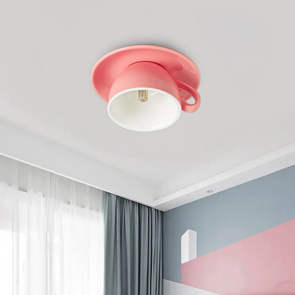 Aria Modern Coffee Cups Ceramic Flush Ceiling Lighting - Neutral Decor