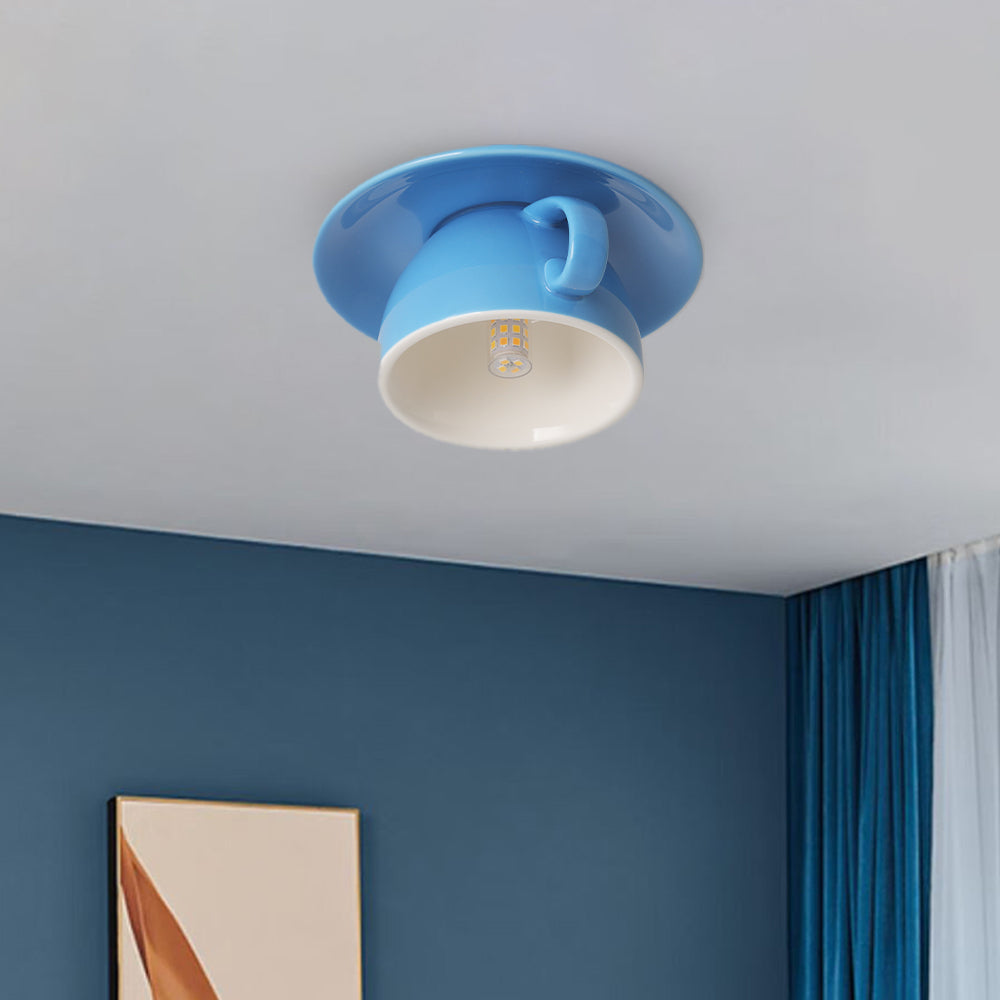 Aria Modern Coffee Cups Ceramic Flush Ceiling Lighting - Neutral Decor