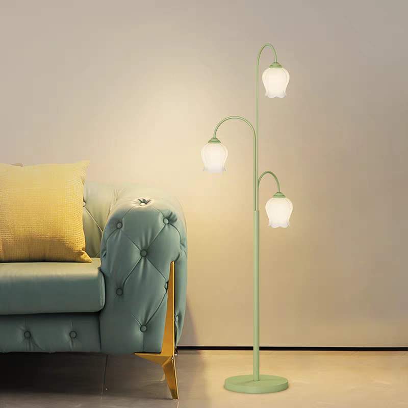 Lily Green Shade Flower Floor Lamp, Metal/Glass, Living Room/Bedroom - Neutral Decor