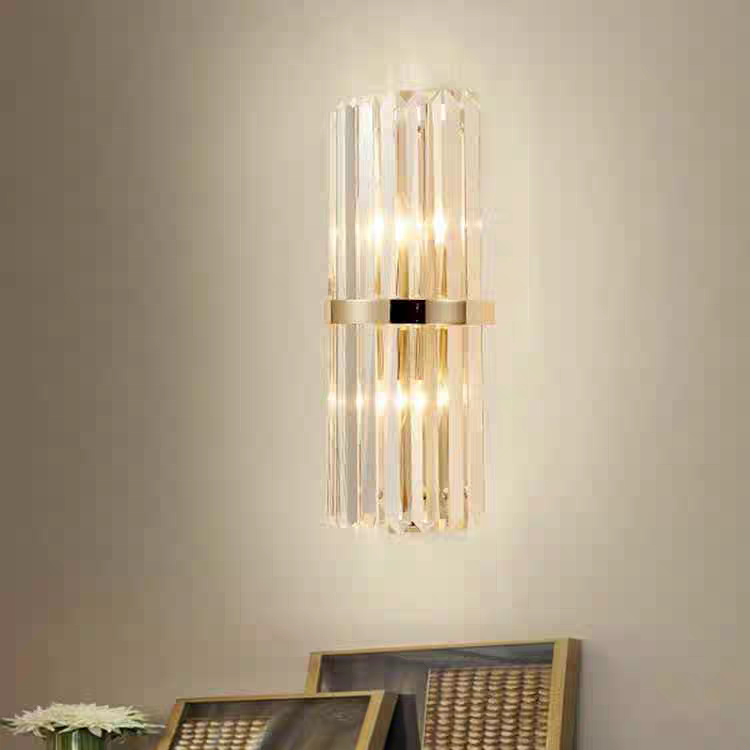 Ray Modern Cylindrical Metal/Crystal Wall Lamp, Gold - Neutral Decor
