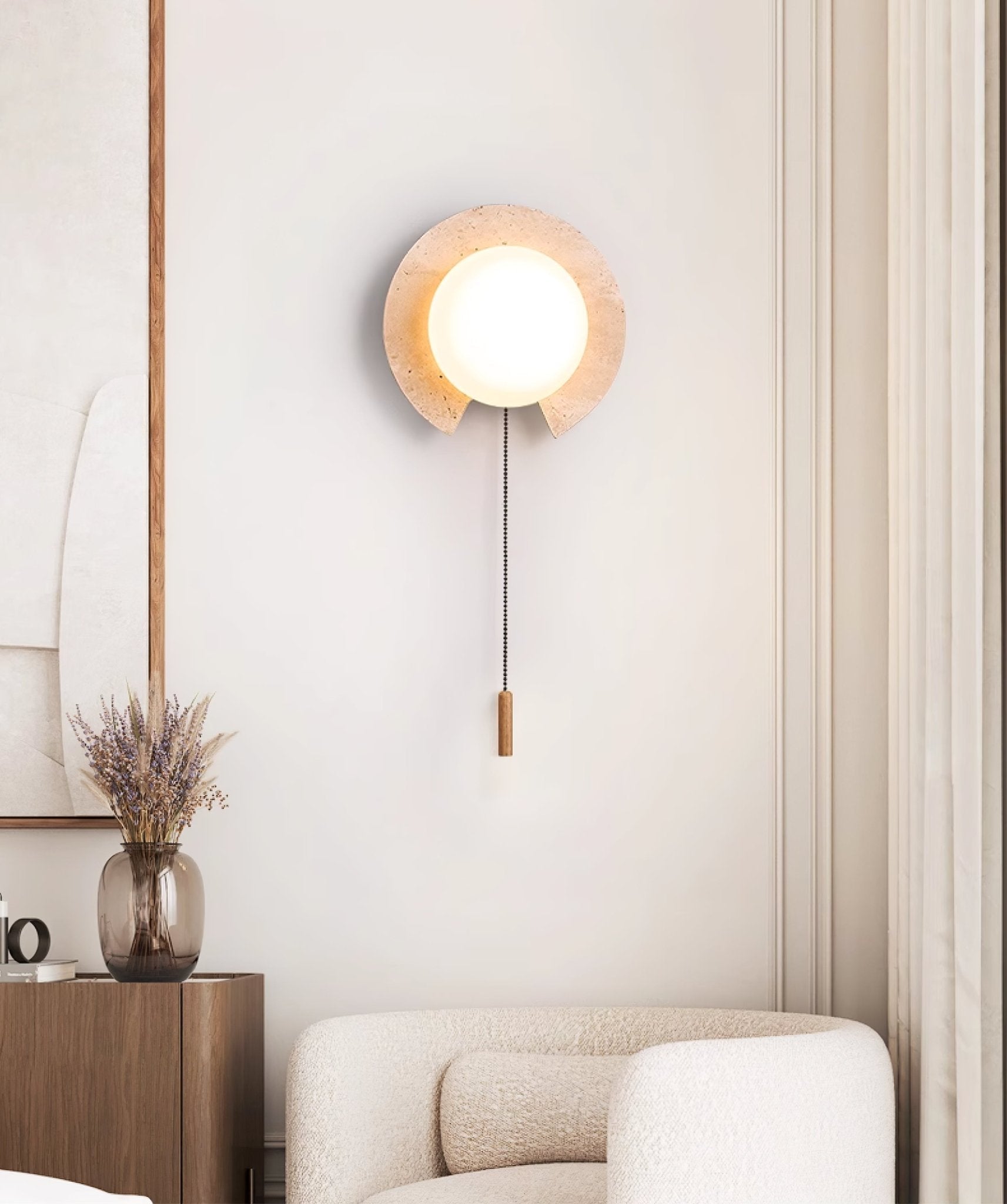 Zamaryra Semi-Circular Travertine Wall Light-Neutral Decor