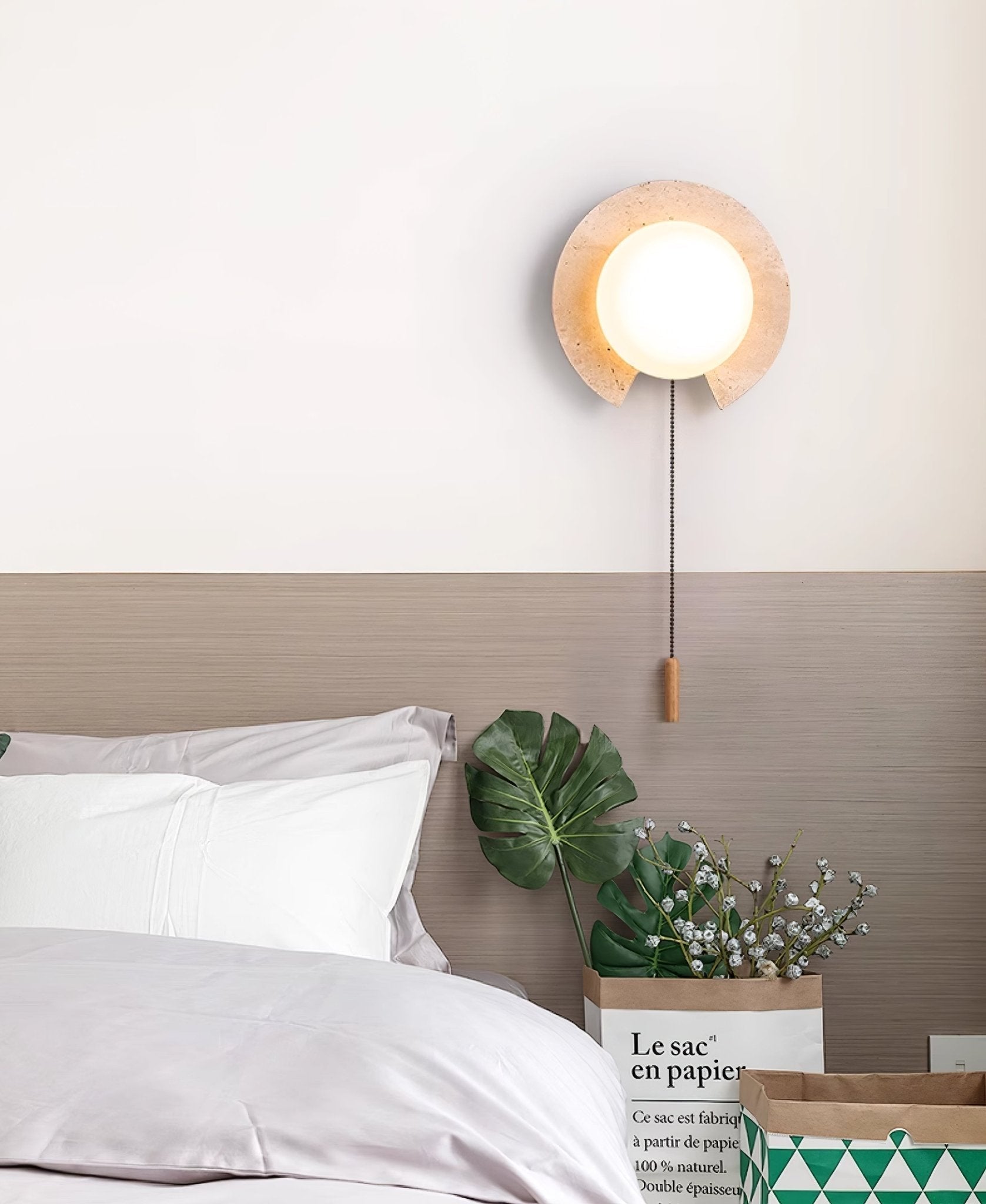Zamaryra Semi-Circular Travertine Wall Light-Neutral Decor