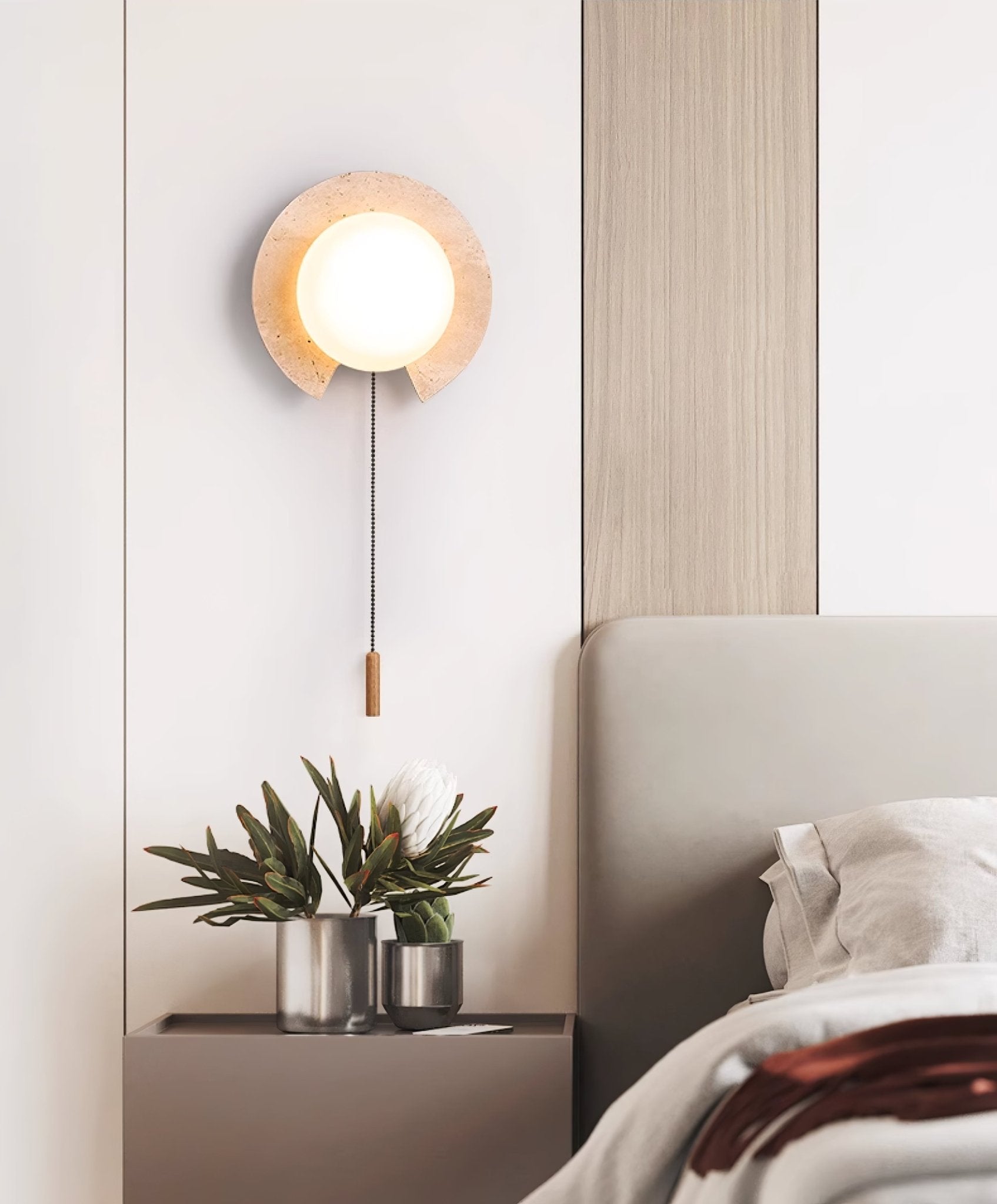 Zamaryra Semi-Circular Travertine Wall Light-Neutral Decor