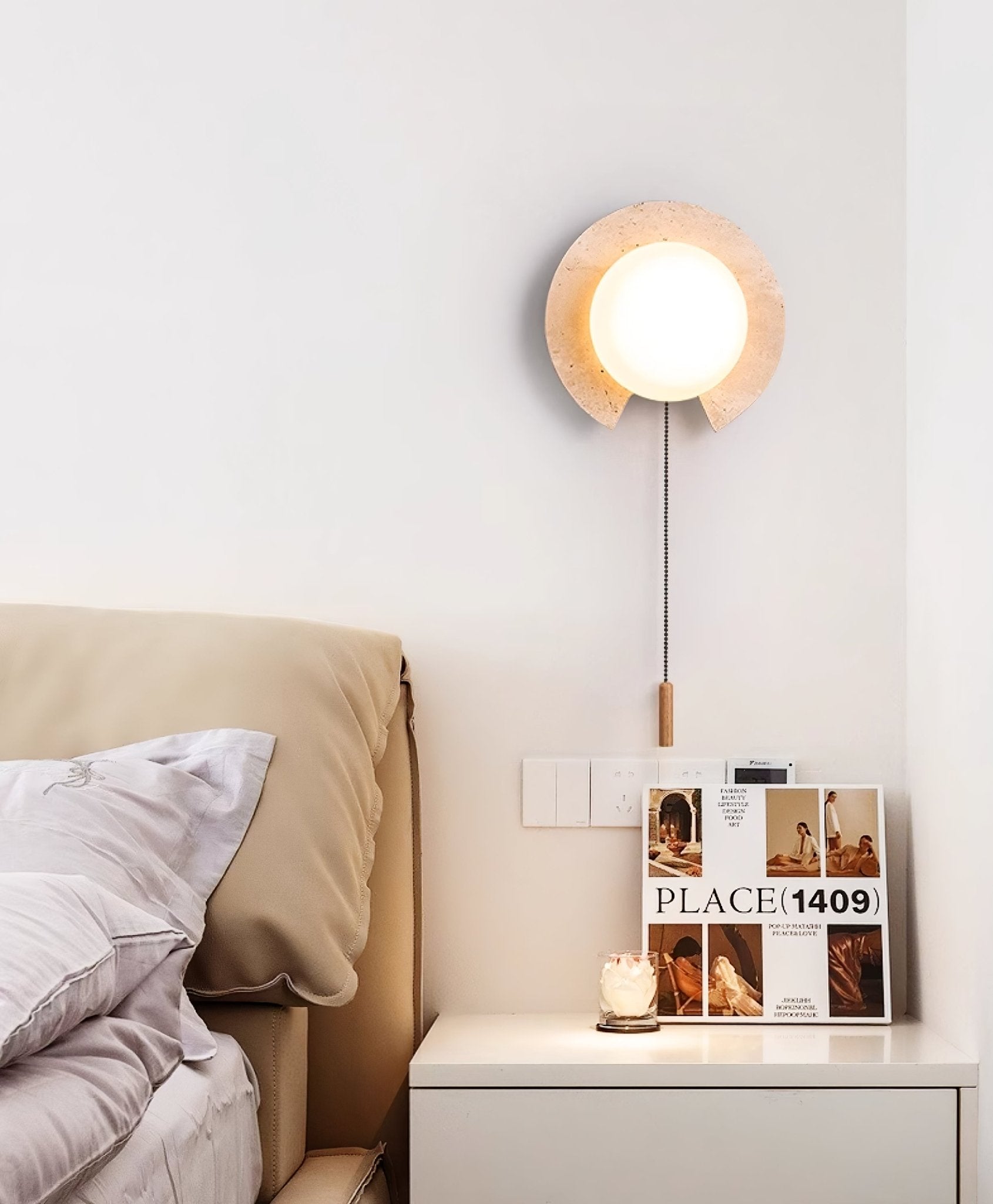 Zamaryra Semi-Circular Travertine Wall Light-Neutral Decor
