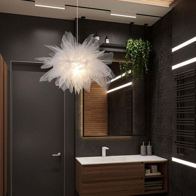 Arisha Modern Flower Fabric Pendant Light, Bedroom, White - Neutral Decor