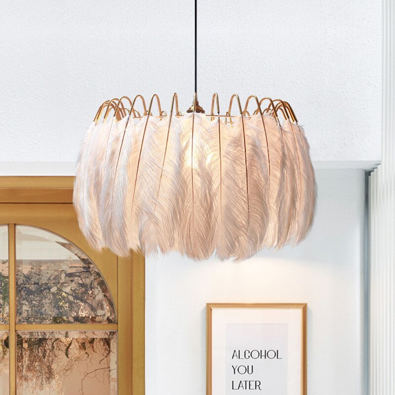 O'Moore Elegant Feather Pendant Light, Black/White, Bedroom/Living Room - Neutral Decor