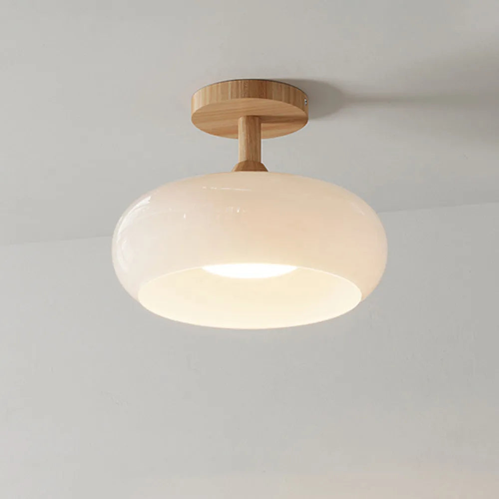 Valentina Flush Mount Ceiling Light Cup Minimalist Wood/Glass White/Orange - Neutral Decor