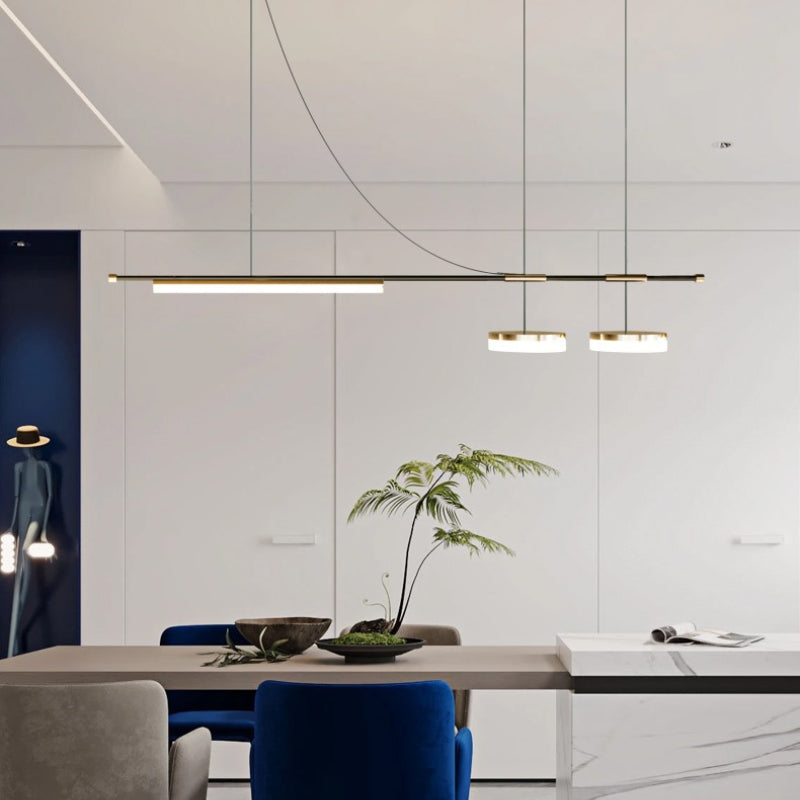 Aria Modern Long LED Pendant Light Black Metal Dining Room - Neutral Decor