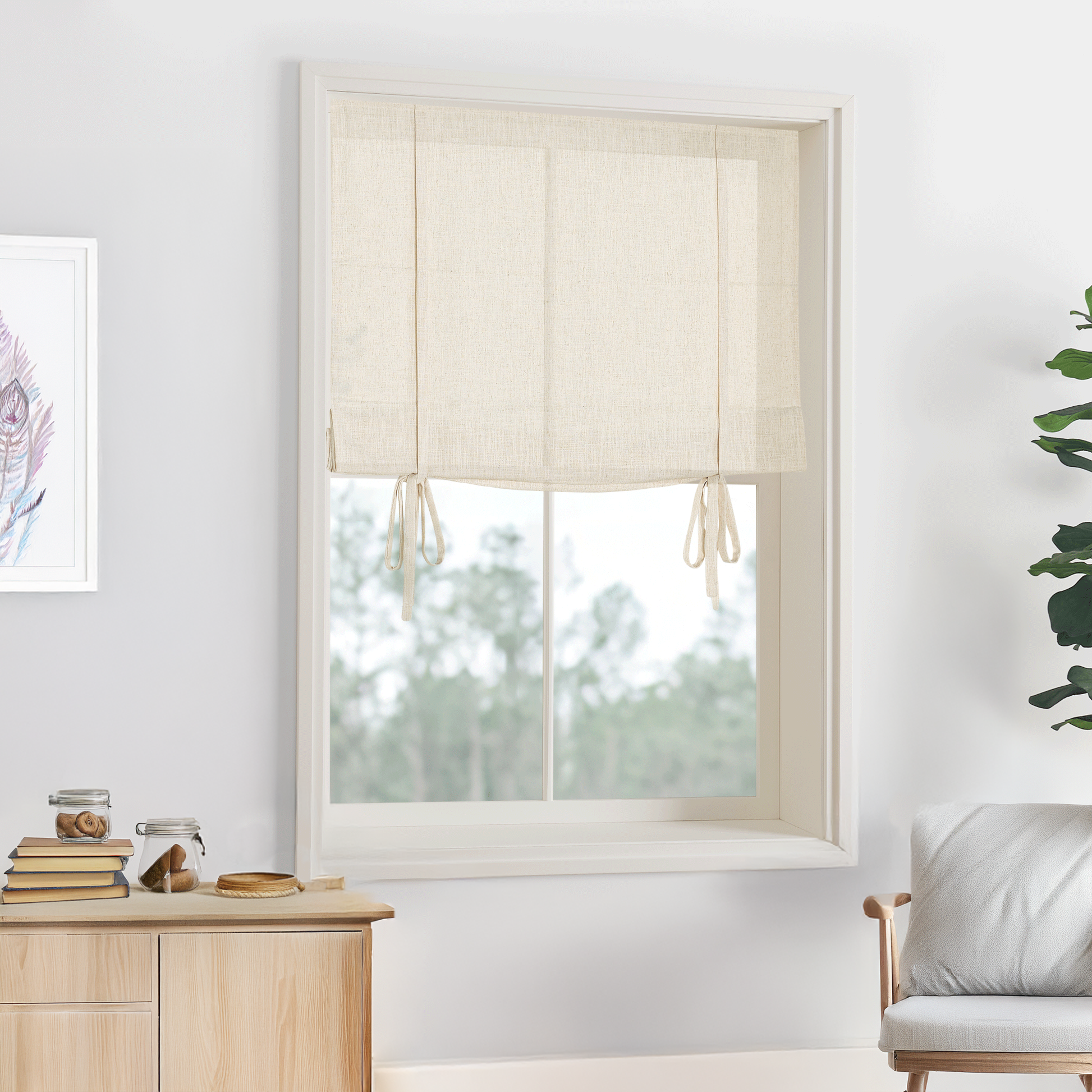 Kelly Linen Roman Shades & Blinds-Neutral Decor