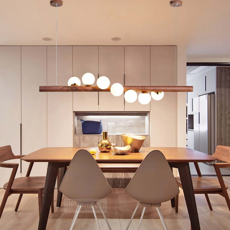 Valentina Glass Bubble Pendant Light Wood/Walnut - Neutral Decor