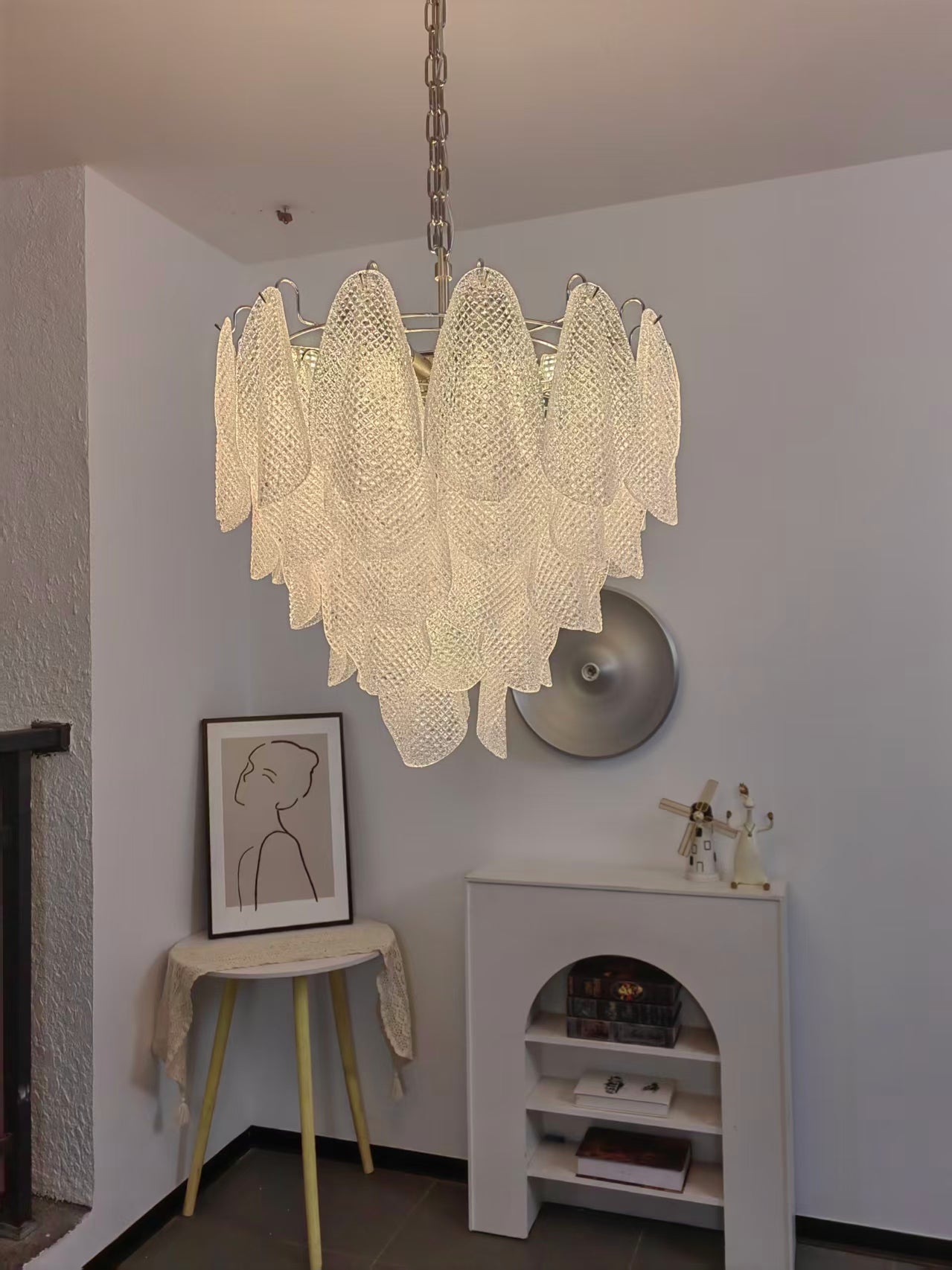 Prelit Glass Teardrop Chandelier-Neutral Decor