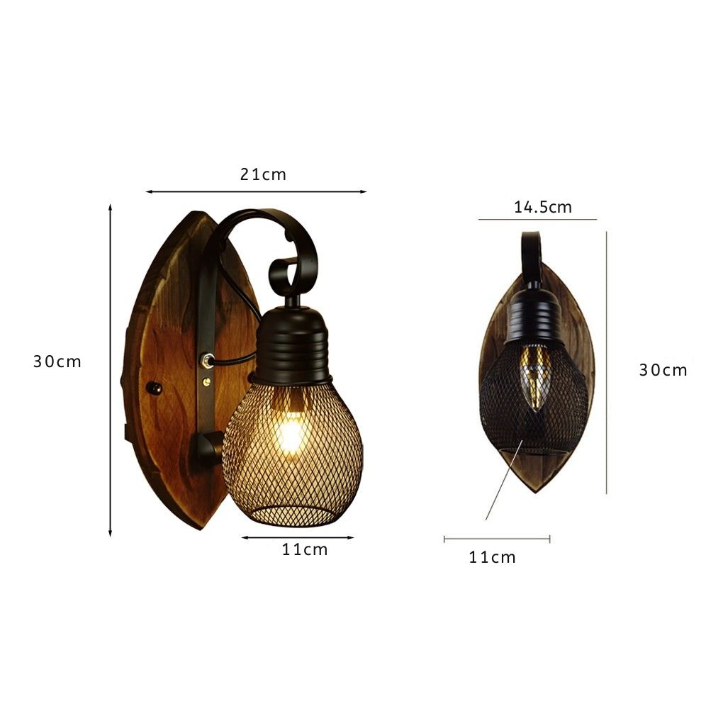 Elwin Rustic Antique Industrial Wood Outdoor Wall Lamp