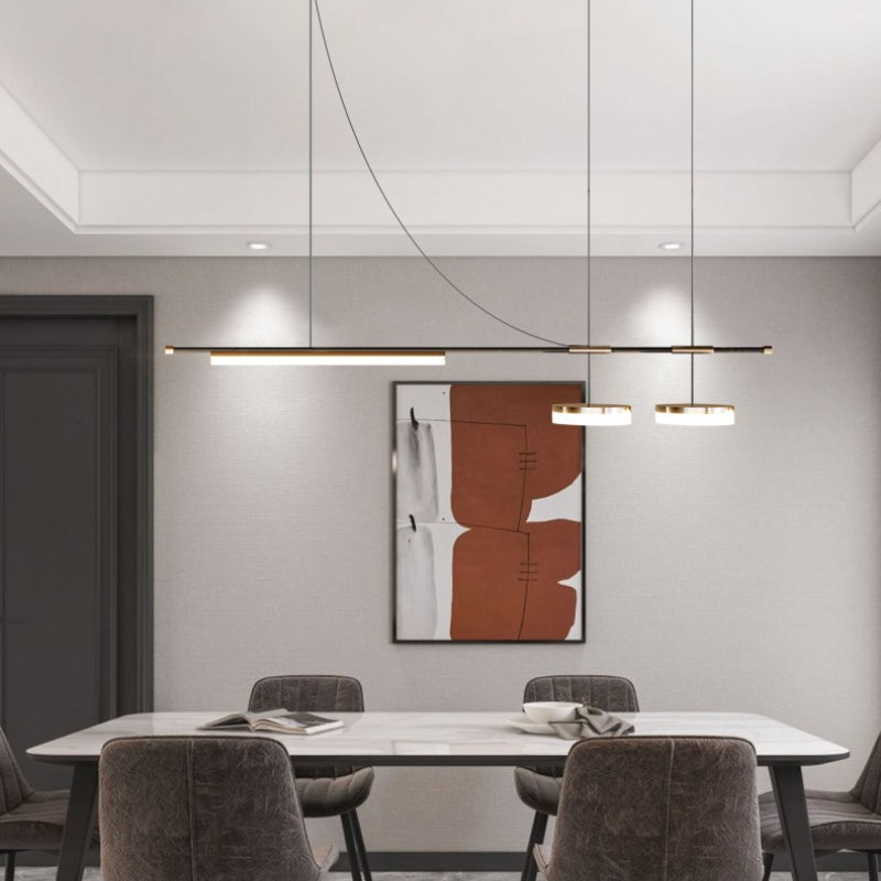 Aria Modern Long LED Pendant Light Black Metal Dining Room - Neutral Decor