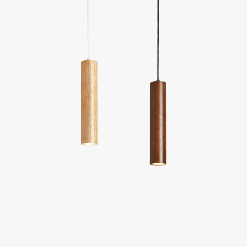 Muto Cylindrical Wood Pendant Light, for Bedroom & Kitchen Island - Neutral Decor