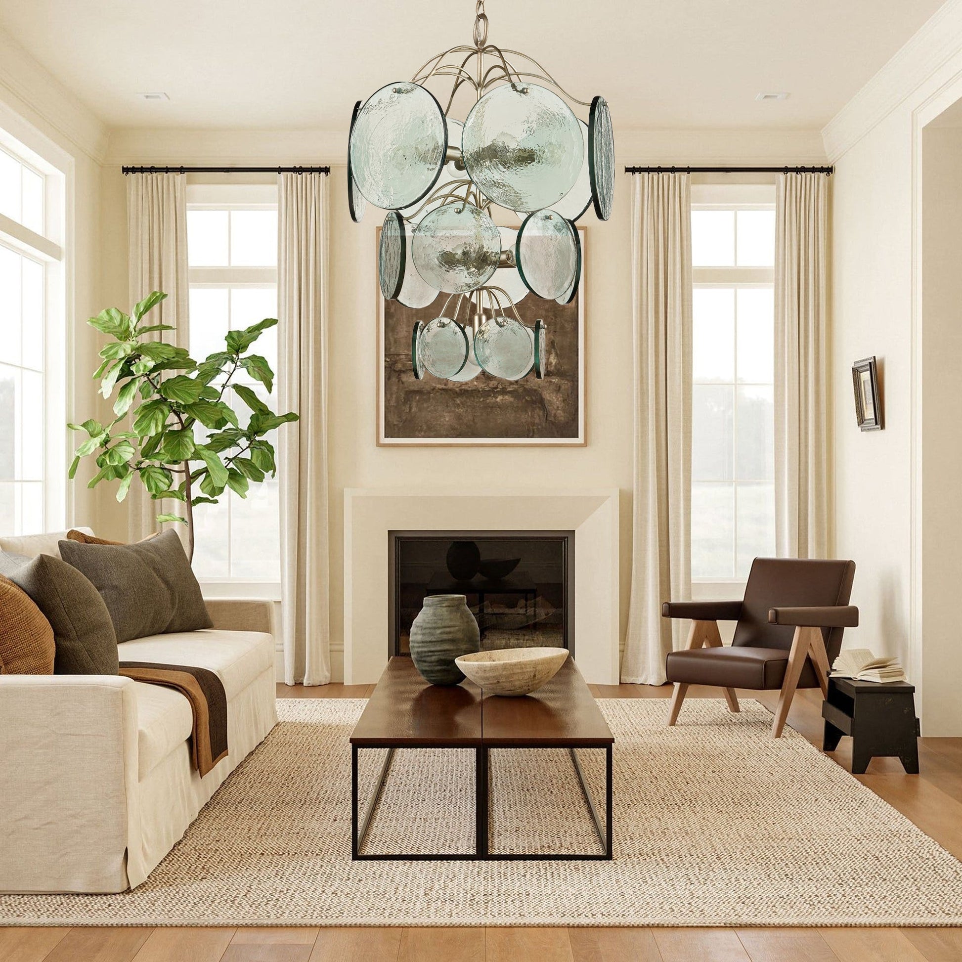 Aurora Chandelier Rovigo Recycled Glass Disc Modern Flowing-Neutral Decor