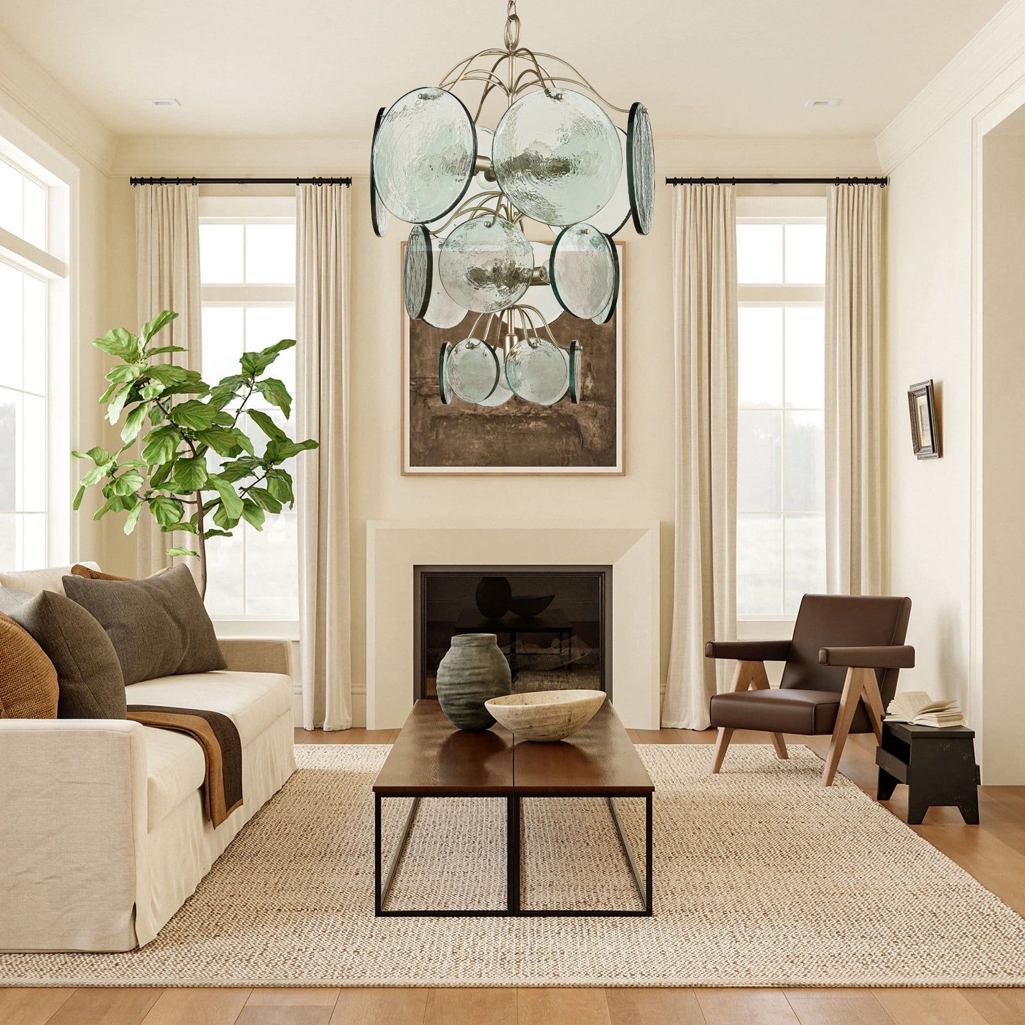 Aurora Chandelier Rovigo Recycled Glass Disc Modern Flowing-Neutral Decor