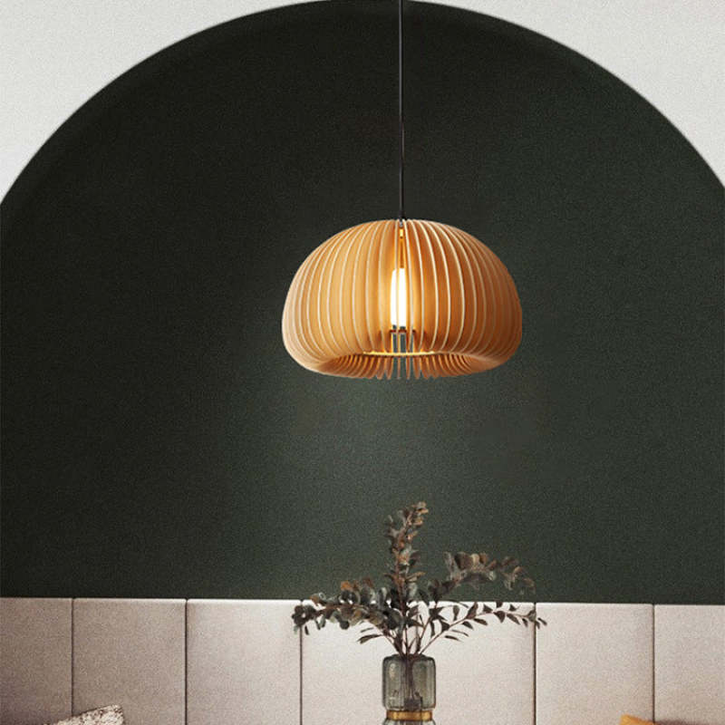 Muto Pumpkin Pendant Light, Wood - Neutral Decor