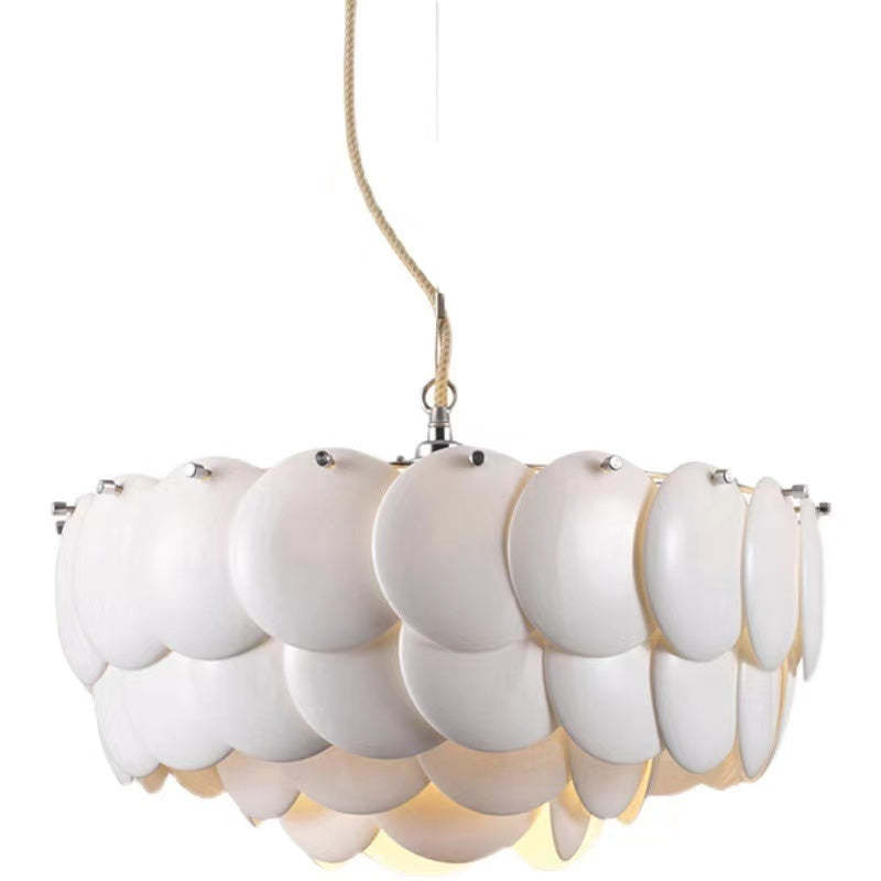 Arisha Wihte Art Deco Chandelier Light Fixture, Ceramic Leaf & Metal - Neutral Decor